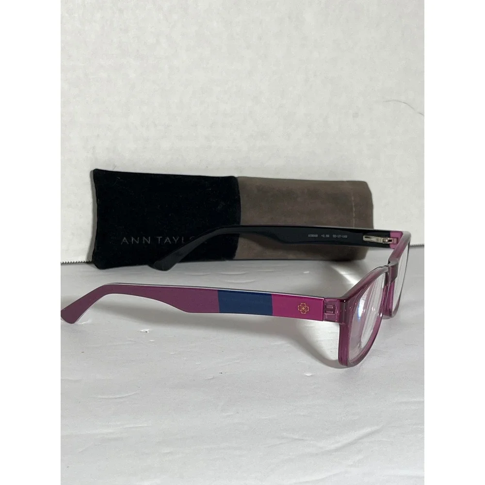 Ann Taylor ATR040 Purple Rectangle Reading Glasses +2.00 Pink Navy Blue Temples